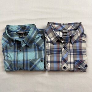 Outdoor Research Men's XL Plaid SS Shirt Bundle‎ of 2 Pale Ale and Growler Blue